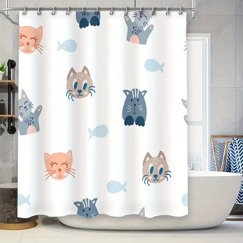 Adorable Home Bathroom Ideas - Adorable Cartoon Cat Fish Shower Curtain