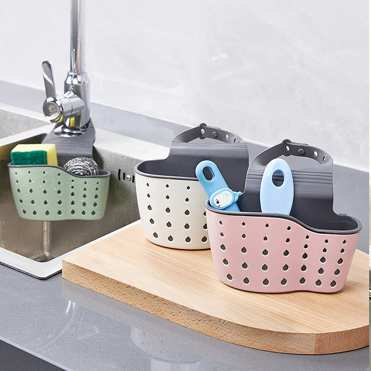 Home Bathroom Taps - 1/2pcs Sink Draining Hanging Basket Adjustable