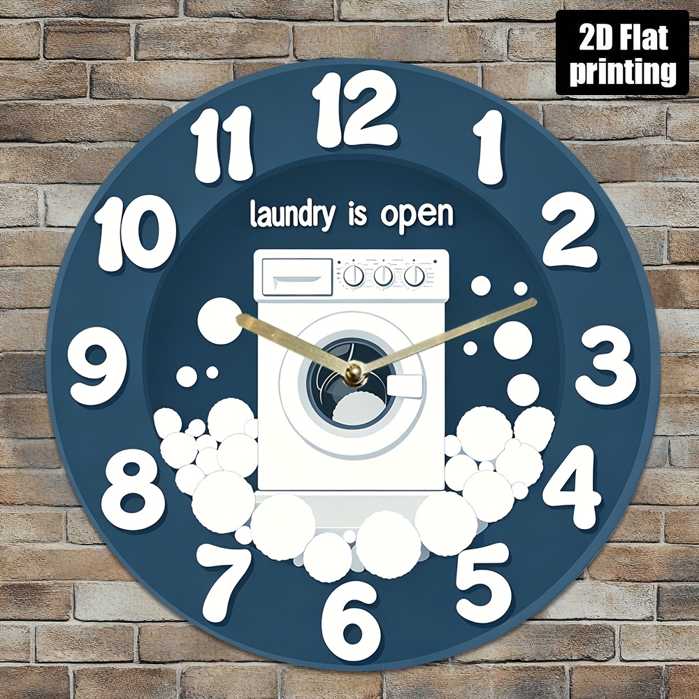 Home In Bathroom - 1pc Noiseless Hanging Clock, with Laundry