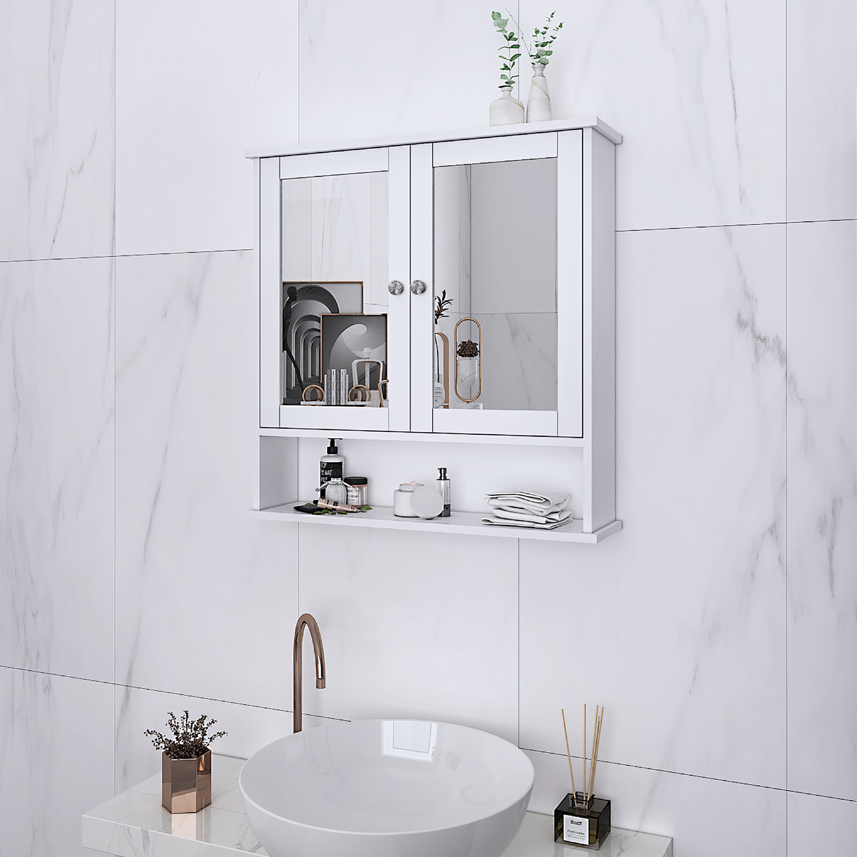 Modern White Metal Wall-Mounte - Bathroom Cabinet Mirror recension och pris