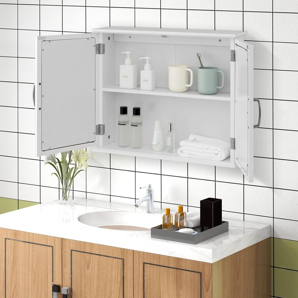 White Wall-Mounted Mirrored St - Bathroom Cabinet Mirror recension och pris