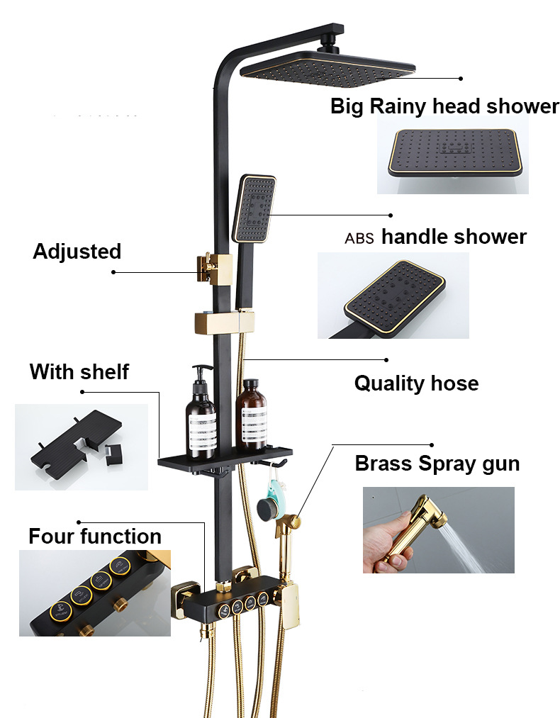 KEMAIDI Black Gold Shower Fauc - Home Bathroom Taps recension och pris